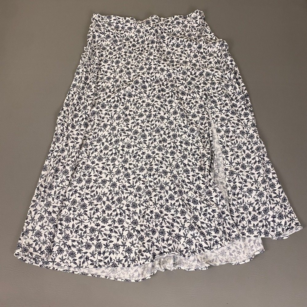 Madewell Floral Midi Skirt Women's Size 14 Maxi Skirt White Navy Blue Side Slit